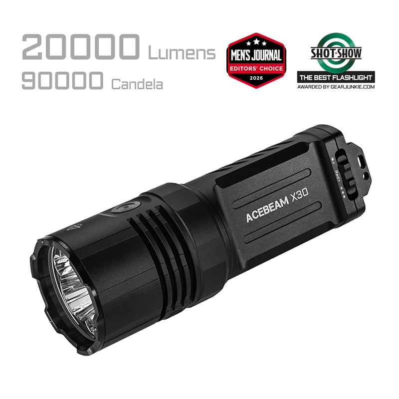 Söklampa Acebeam X30 CREE XHP70.2 6500K 20000 lumen 600m + röd